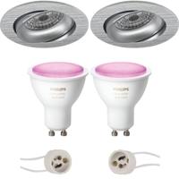 Pragmi Delton Pro - Inbouw Rond - Mat Zilver - Kantelbaar - Ø82mm - Philips Hue - Led Spot Set Gu10 - White And Color - thumbnail