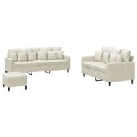 3-delige Loungeset met kussens fluweel crèmekleurig - thumbnail