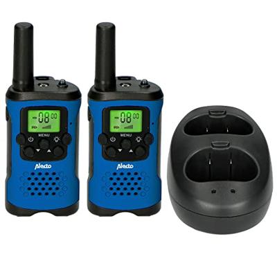 Walkie-Talkie Set | 2 Handsets | Tot 7 km | Frequentiekanalen: 8 | PTT / VOX | 24 uur stand-by | Inclusief oplaadbasis | Koptelefoonuitgang | Blauw / Zwart