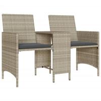 Tuinbank 2-zits tafel en voetenbanken poly rattan lichtgrijs - thumbnail
