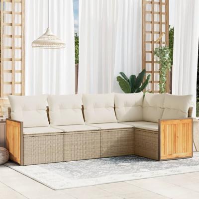 5-delige Loungeset met kussens poly rattan beige