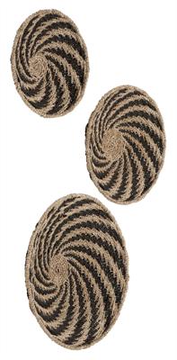 MUST Living Wanddecoratie 'Whirl' Zeegras, Set van 3 stuks, kleur Naturel / Zwart
