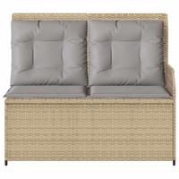 Tuinbankje verstelbaar met kussens poly rattan beige - thumbnail