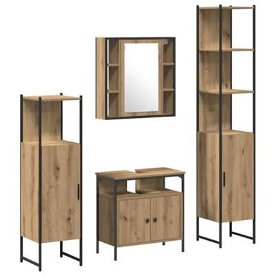 Badkamerkast set 4 pcs artisanaal eikenkleurig Bewerkt hout