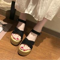 Slordig platform suede sandalen schoenen maat: 37 (zwart) - thumbnail