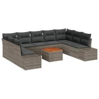 Tuinbankenset met kussen 10 pcs Grijs poly rattan - thumbnail