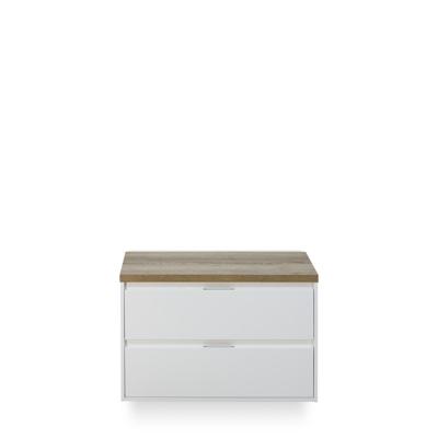 Porto Badmeubelset 90 cm - Wit Hoogglans - Wastafel Bovenblad Natuur Eiken