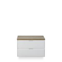 Porto Badmeubelset 90 cm - Wit Hoogglans - Wastafel Bovenblad Natuur Eiken - thumbnail