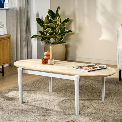 BASE Ovale Salontafel 'Devoris' Mangohout, 120 x 60cm, kleur Naturel/Wit BASE Ovale Salontafel 'Devoris' Mangohout, 120 x 60cm, kleur Naturel/Wit