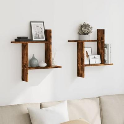 Wandschappen 2 st 50x12x50 cm bewerkt hout gerookt eikenkleurig