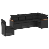 6-delige Loungeset met kussens poly rattan zwart - thumbnail