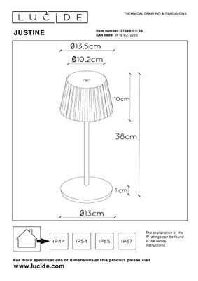 Lucide JUSTINE - Oplaadbare Tafellamp Binnen/Buiten - Accu/Batterij - LED Dimb. - 1x2W 2700K - IP54 - Met draadloos oplaadstation - Groen