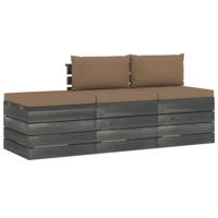 vidaXL 3-delige Loungeset met kussens pallet massief grenenhout - thumbnail