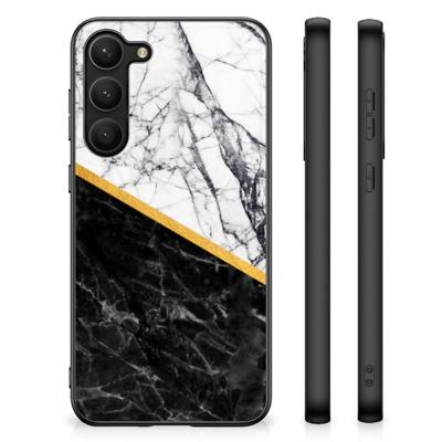 Samsung Galaxy S23 Plus Marmeren Print Telefoonhoesje Marmer Wit Zwart - Origineel Cadeau Man