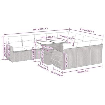 11-delige Loungeset met kussens poly rattan zwart