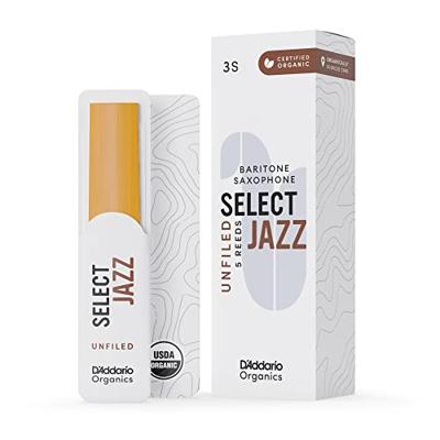 D'Addario Woodwinds ORRS05BSX3S Organic Select Jazz Baritonsaxofoonriet, 3 Soft, 5-pack, Unfiled