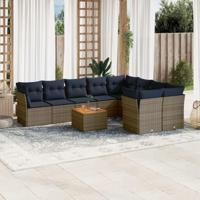 10-delige Loungeset met kussens poly rattan grijs - thumbnail