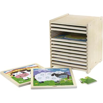 VIGA puzzelrek met 12 puzzels, afm 23x27,5x23,5 cm, 12x9 delen, 12 onderdelen/ 1 set