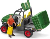 Boswachter met voertuig, Schleich-kofferbak met 1 voertuig met trieul, 1 geleed menselijk beeldje, 1 hondenbeeldje, voor kinderen - thumbnail