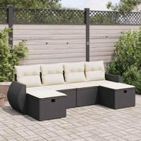 6-delige Loungeset met kussens poly rattan zwart - thumbnail