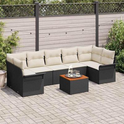 Tuinbankenset met kussen 8 pcs Zwart poly rattan