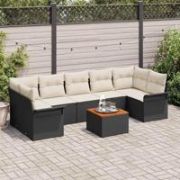 Tuinbankenset met kussen 8 pcs Zwart poly rattan - thumbnail