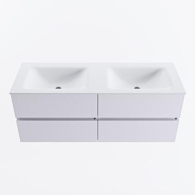 MONDIAZ VICA 130cm badmeubel onderkast Cale 4 lades. Wastafel CLOUD dubbel zonder kraangat, kleur Talc.