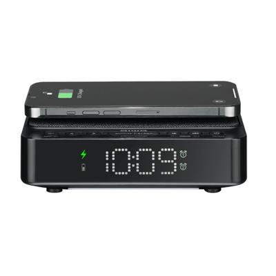 Aiwa CR-30BK Draadloze wekker, draadloos opladen van 5 W, PLL-FM-radio met 10 vooraf ingestelde stations en dubbele alarmen met radio- of pieptoonopties