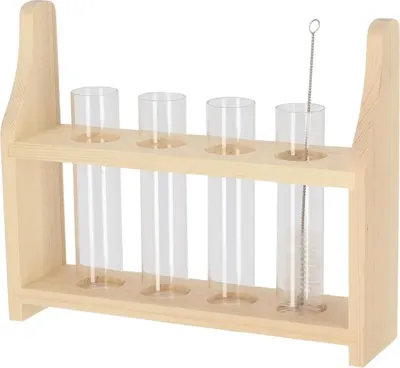 Esschert Design reageerbuisstandaard S - 4 glazen buisjes Esschert Design reageerbuisstandaard S - 4 glazen buisjes