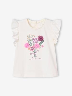 T-shirt met bloemen in reliëf baby vanille