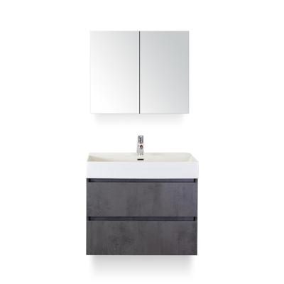 Maxx XL Badmeubelset 80 cm - Beton Antraciet - Wastafel Kube 1 kraangat - met Spiegelkast