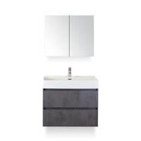 Maxx XL Badmeubelset 80 cm - Beton Antraciet - Wastafel Kube 1 kraangat - met Spiegelkast - thumbnail