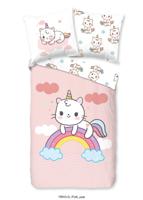 Good Morning Kinderdekbedovertrek "eenhoorn kat met regenboog" - Roze - (140x200/220 cm) - Katoen - thumbnail
