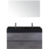 Maxx XL Badmeubelset 120 cm - Beton Antrac - Wastafel Kube Dubbel Zwart 2 Kraangaten met Spiegel - thumbnail