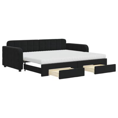 Slaapbank met onderschuifbed en lades 90x200 cm fluweel zwart