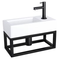 Fonteinset Differnz Helios Met Handoekrek 37.5x18.5x9.5 cm Keramiek Wit Met Rechte Kraan Rechts Mat Zwart Differnz - thumbnail