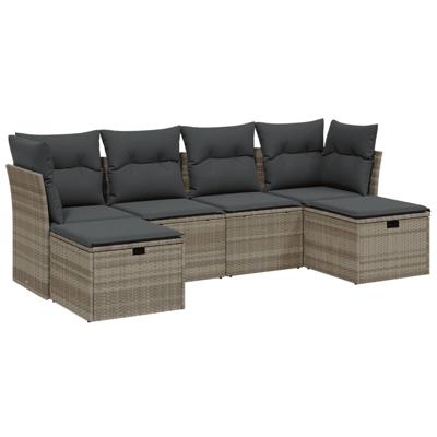 6-delige Loungeset met kussens poly rattan lichtgrijs