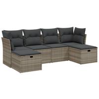 6-delige Loungeset met kussens poly rattan lichtgrijs - thumbnail
