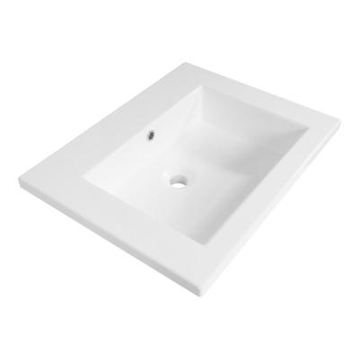 Brauer Solar Slim Wastafel - 60 cm - met 1 Spoelbak en 0 Kraangaten - Mineraalmarmer Zijdeglans Wit
