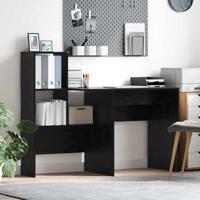 Bureau met plank Zwart eiken 131,5 x 50 x 106,5 cm Bewerkt hout - thumbnail