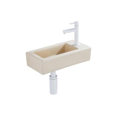 QeramiQ Fuente Fonteinset - 37.5x18.5x9cm - keramiek - kraangat rechts - fonteinkraan mat wit - afvoerplug - verlaagd sifon - Mat Beige SW1122448/SW696206/SW696216/SW1210972