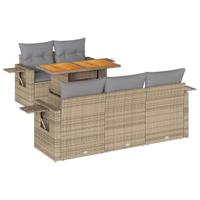 6-delige Loungeset met kussens poly rattan beige - thumbnail