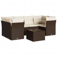 7-delige Loungeset met kussens poly rattan bruin - thumbnail