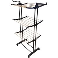 Aqua Laser Droogrek 3 Lagen Inklapbaar Droogtoren Zwart Hout - thumbnail