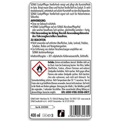 SONAX kunststoffpflegemittel "cockpitpfleger " cockpit care 400 ml vanilla-fresh SONAX kunststoffpflegemittel "cockpitpfleger " cockpit care 400 ml vanilla-fresh
