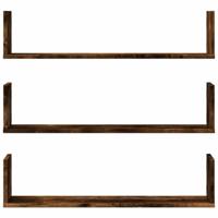 Wandschappen 3 st 80x18x18 cm bewerkt hout gerookt eikenkleurig - thumbnail