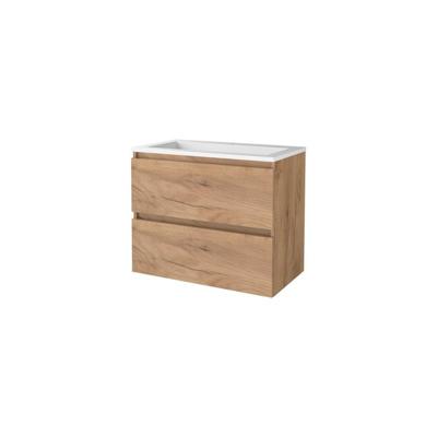 Basic-Line Start 46 Badkamermeubelset - 80 x 46 cm - Greeploos - 2 Lades - Acryl Wastafel - 1 Kraangat - Whisky Oak