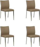 Set van 4 Taupe leren moderne eetkamerstoelen Basic - poot vierkant rvs - Toledo Leer Mocca (taupe leer) - thumbnail