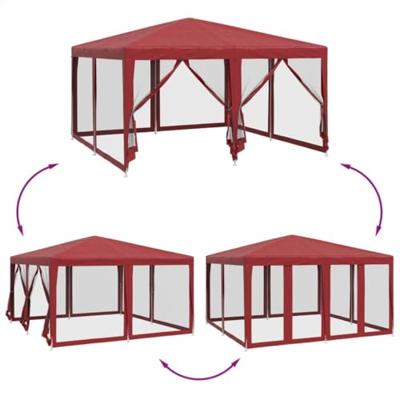 Partytent met 8 mesh zijwanden 4x4 m HDPE rood - thumbnail