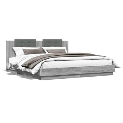 Bedframe met hoofdbord en LED grijs sonoma eiken 200x200 cm